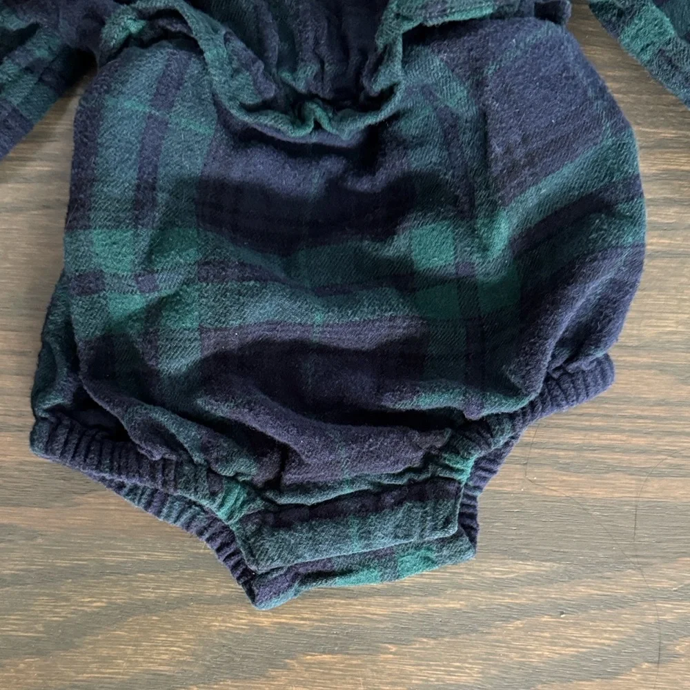 Long-Sleeve Ruffle-Trim Plaid One-Piece Romper | 6-12Months